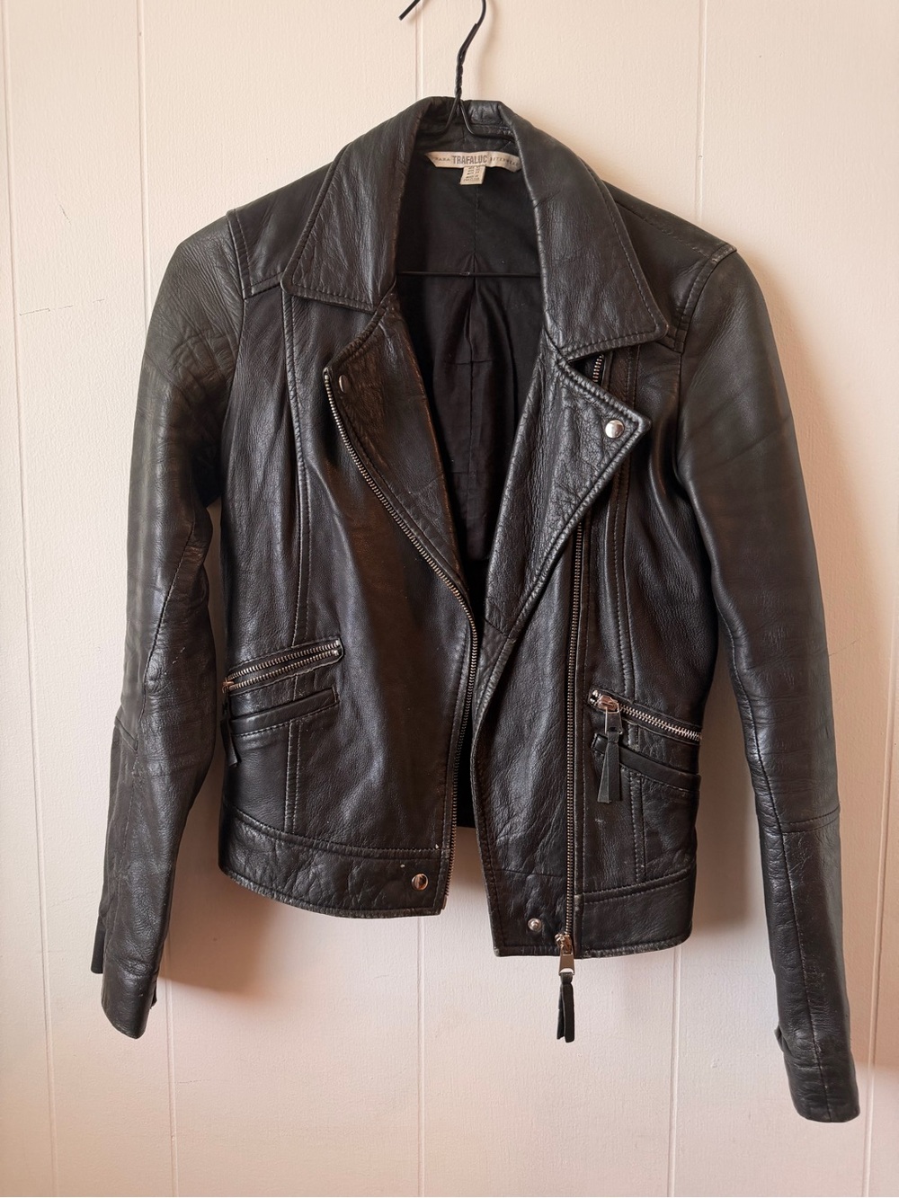 Zara Trafaluc Classic Black Leather Moto Jacket